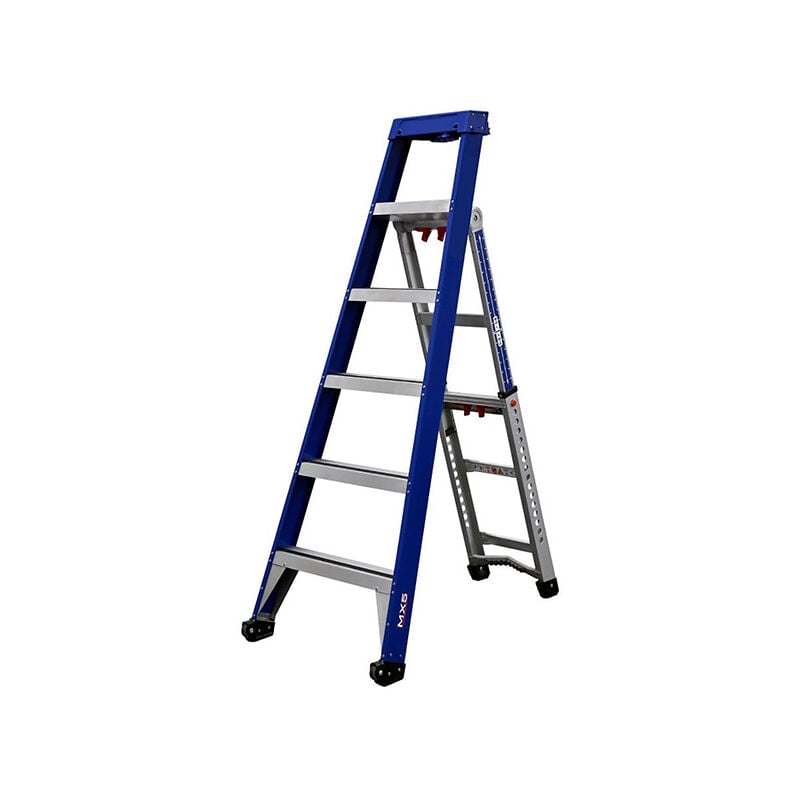 Escabeau multipositions 5 en 1 - 5 marches - Hauteur travail max 3,69m - 655625