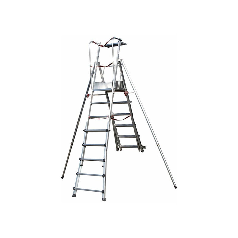 Escabeau pirl télescopique en aluminium avec bac porte-outils - 5+6 marches - Hauteur de travail max 4.49m - SCA1980/10