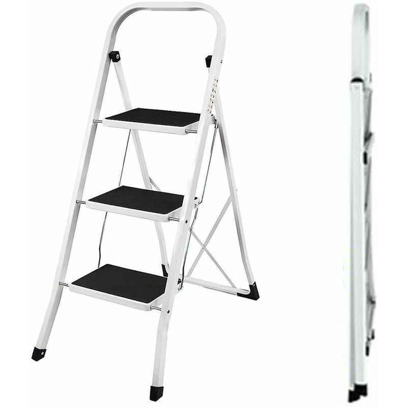 Escabeau Pliable à 3 marches - Pliable - Escabeau - Escabeau Portable en Acier - Escabeau léger