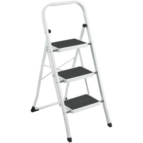 Escabeau Pliable en Aluminium, 3 Marches Antidérapants, Marchepied avec Pieds, Très Compact Une Fois Plié, Robuste, Charge Maximale 150 kg