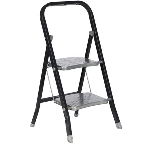 Escabeau pliable en métal à 2 marches - Noir/Gris - H 82 x P 47 x L 41 cm - Livraison gratuite