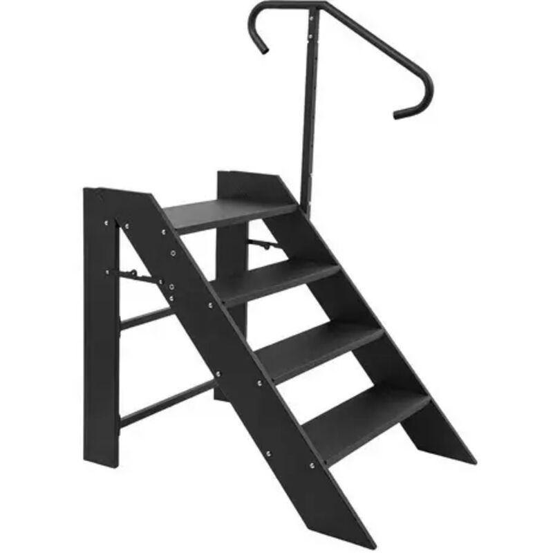Escabeau Pliable, Escabeau 4 Marches Pliable, Marchepied Caravane avec Main Courante Réglable en Hauteur et Pieds Antidérapants, Marche Pied Pliant