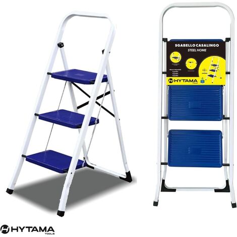 Escabeau Pliant 3 Marches En Acier leger Echelle pour Cuisine Bureau Entrepot Garage Utilisation " STEEL HOME " HYTAMA TOOLS