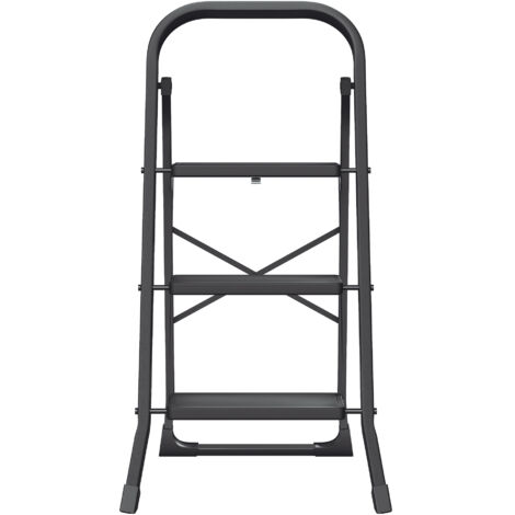 Escabeau Pliant 3 Marches, Marchepied Compact avec Verrou de Sécurité, pour Maison, Charge 150 kg, Noir