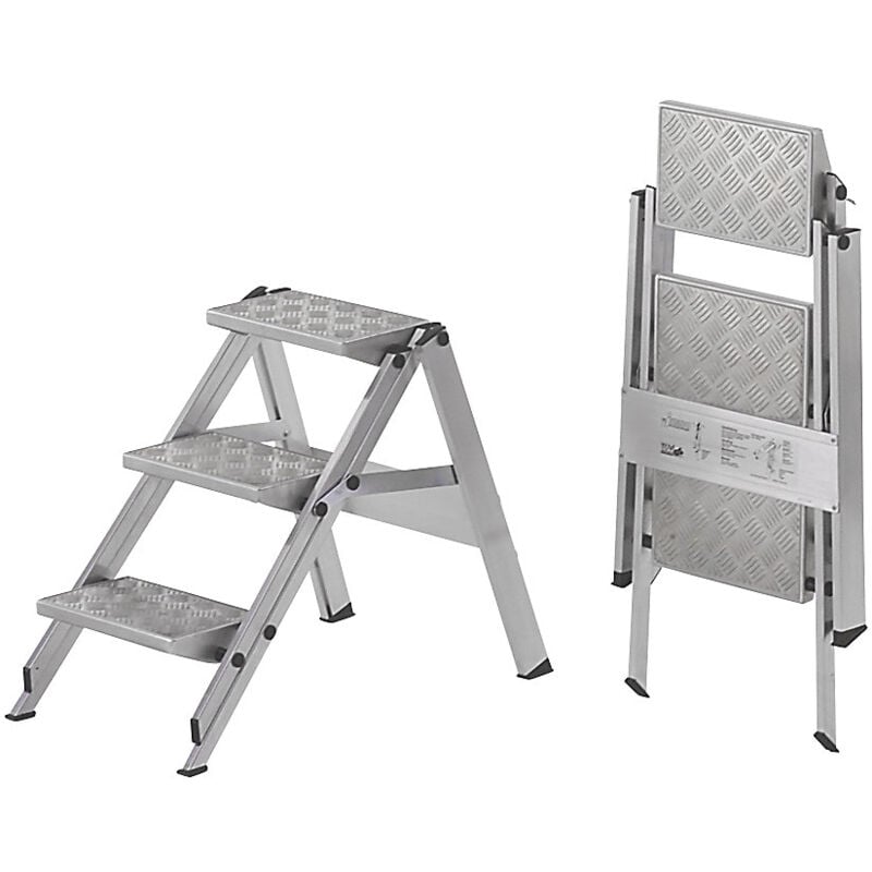 Certeo - wakü, Escabeau pliant en alu, marche en aluminium strié, sans