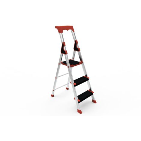Escabeau professionnel de chantier marches XXL large de 12 cm, antidérapante avec porte outils et accessoires – SARAYLI 3 marches – SARAYLI 1302