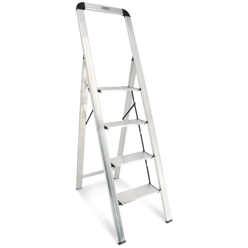 Escabeau ultra mince & ultra léger 100% aluminium - 4 marches - 5,5cm d'épaisseur - Oxeo