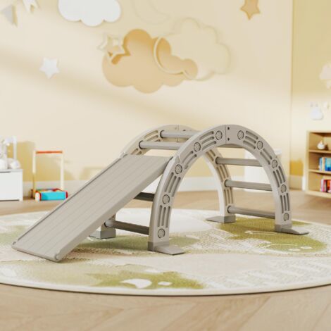 Escalada para Niños de 18-48 Meses 4 en 1 con Arco de Escalada Mecedora Rampa y Tobogán 164x70x57 cm Gris y Blanco
