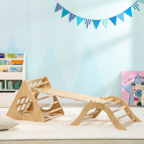 Escalada para Niños de 18-48 Meses 8 en 1 con Rampa Escalera de Arco y Bolsa de Arena 175x59,5x60 cm Natural