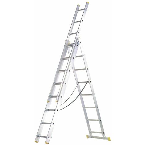 Escalera Aluminio 3 Tramos 9+9+9 Peldaños.Plegable, Telescópica, Antideslizante, Resistente.