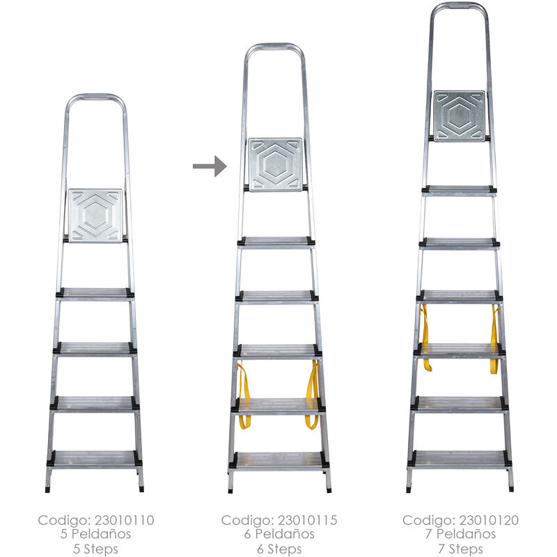 

Escalera Doméstica Aluminio Profesional 6 Peldaños 12 cm Grosor.