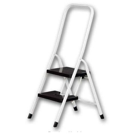 ESCALERA BLANCA 2 PELDAÑOS NEGROS C/BARANDILLA ALTA