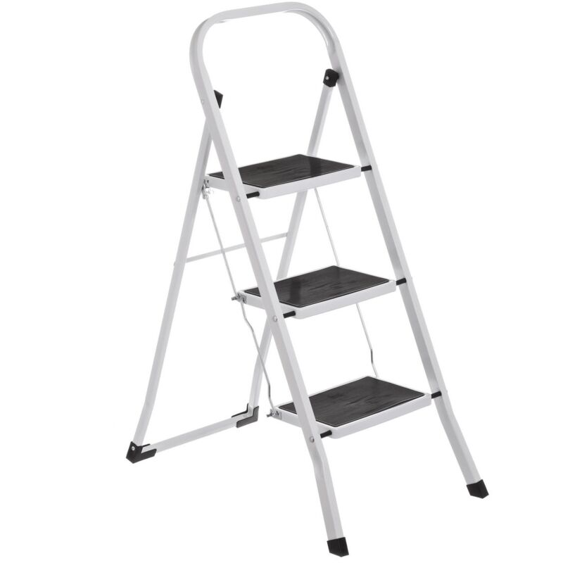 

Escalera de 3 peldaños antideslizante blanca de acero de 105x71x46 cm