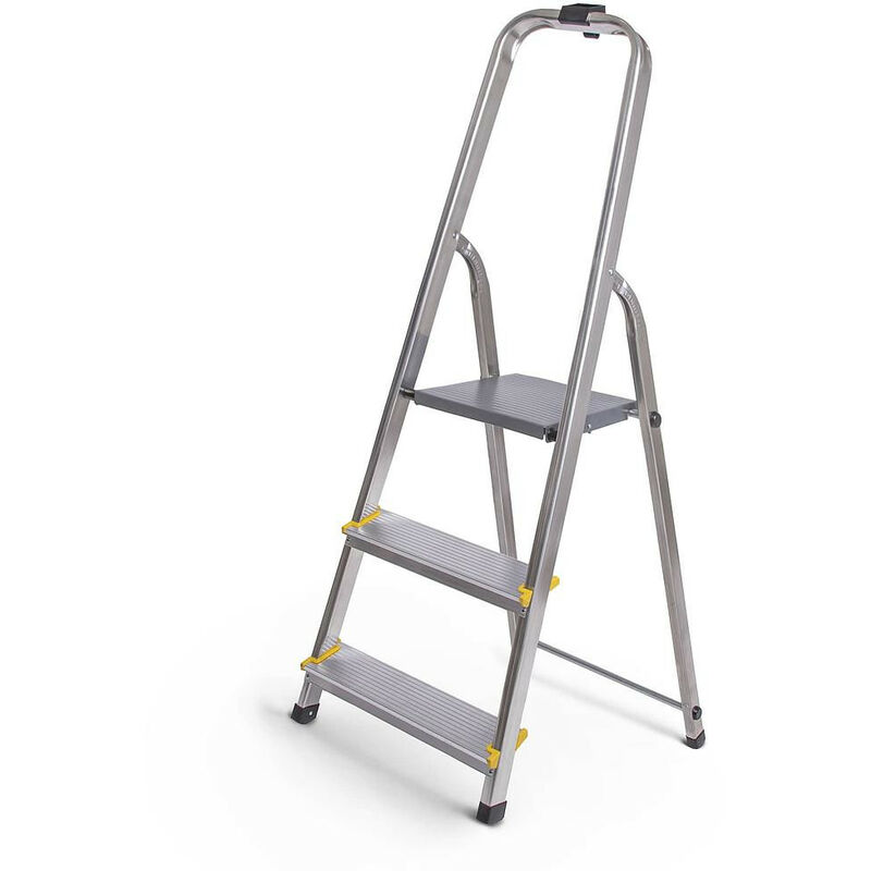 

Escalera de 3 peldaños de aluminio, ligera y plegable, pies antideslizantes, carga máxima 150 kg. - Hoström