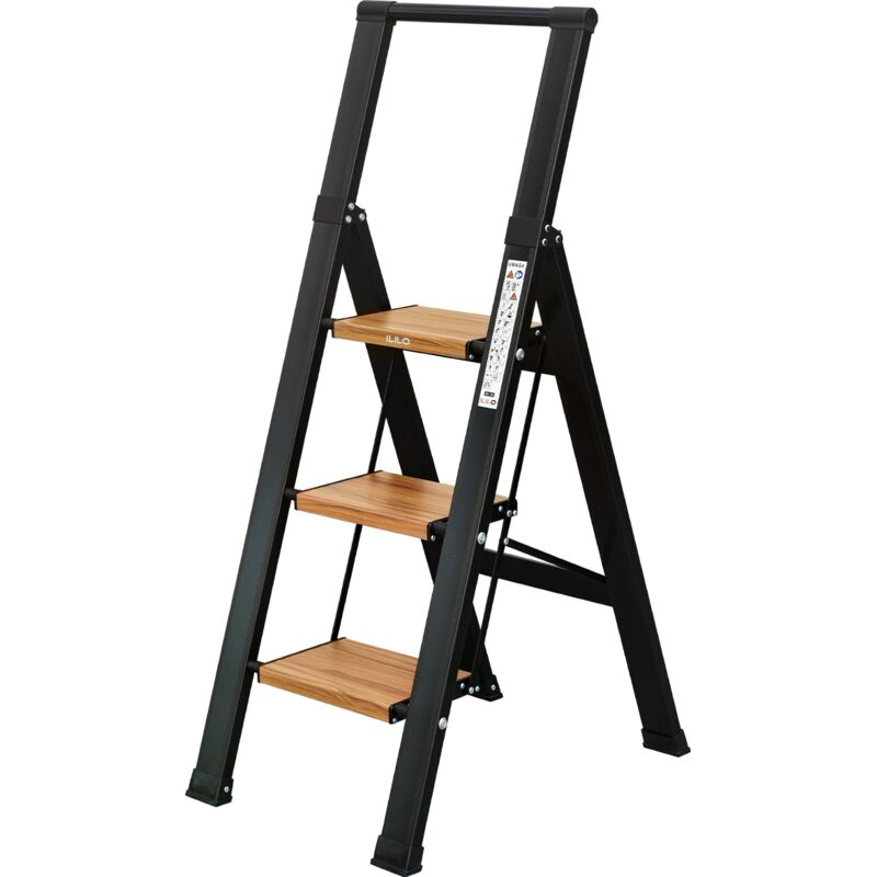 Escalera de 3 peldaños para el hogar Plegable - aluminio - ILILO FIT BW Pro