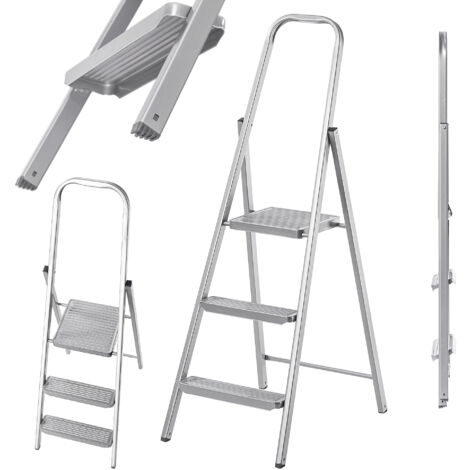 Escalera de Acero KADAX, 3 Peldaños, Universal, Unilateral, Plegable, Hogar