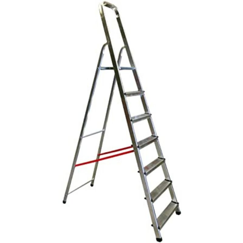 

Escalera de aluminio doméstica resistente, apertura en tijera, plegable, con cinta de seguridad y peldaños de 12cm antideslzantes, 7 PELDAÑOS(6