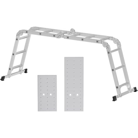 Escalera de Aluminio Multifuncional con 2 Placas Metálicas, Escalera Plegable, Carga de 150 kg, Plata