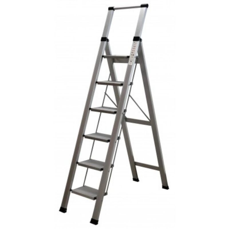 

Escalera De Aluminio Plana Domestica Flat 6 Peldaños Anchos Antideslizante