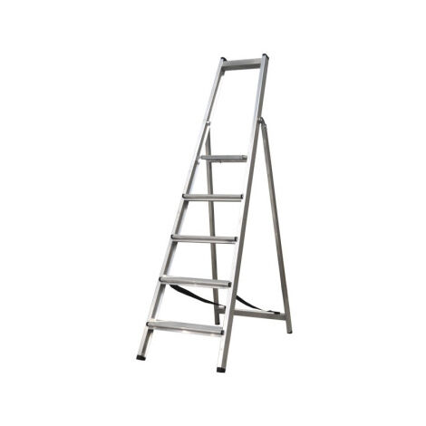 Escalera de aluminio reforzada de 5 a 9 peldaños EN 131     Altura trabajo 1.11m - Altura máxima 174 cm