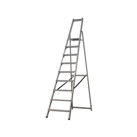 Escalera de aluminio reforzada de 5 a 9 peldaños EN 131 Altura trabajo 2.30m - Altura máxima 266 cm