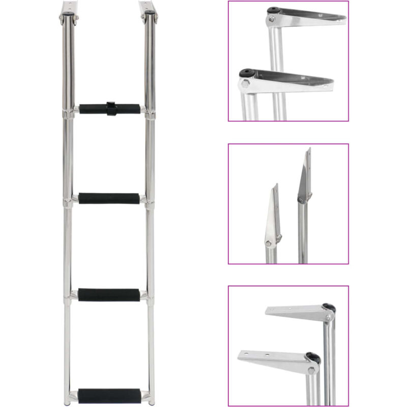 

vidaXL Escalera de embarque plegable 4 peldaños acero inoxidable