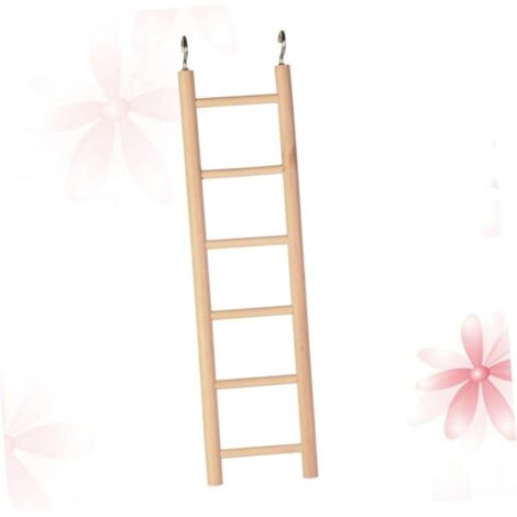Escalera de madera natural para loros con 6 peldaños, 28x7 cm, ganchos de metal, para jaulas de pájaros pequeños y medianos, accesorio estimulante para periquitos y cacatúas.