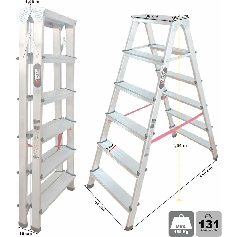 

Escalera de Aluminio Doble Acceso 6 peldaños tijera plegable