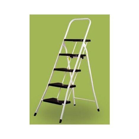 Escalera Domestica Tijera 1,10Mt 5 Peldaños Barandilla Baja Acero Blanco Vervi