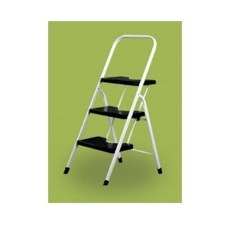 Escalera Domestica Tijera 0,67Mt 3 Peldaños Barandilla Baja Acero Blanco Vervi