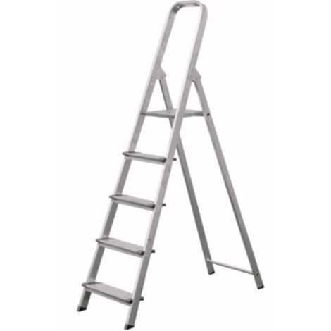 Escalera Domestica Tijera 1,11Mt 5 Peldaños Ancho Aluminio Vivahogar