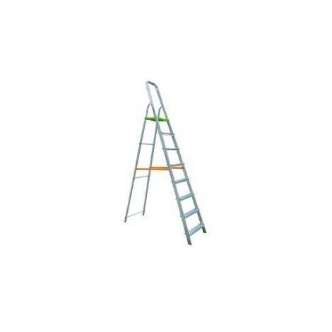 Escalera Domestica Tijera 1,82Mt 8 Peldaños Barandilla Baja Aluminio Vivahogar