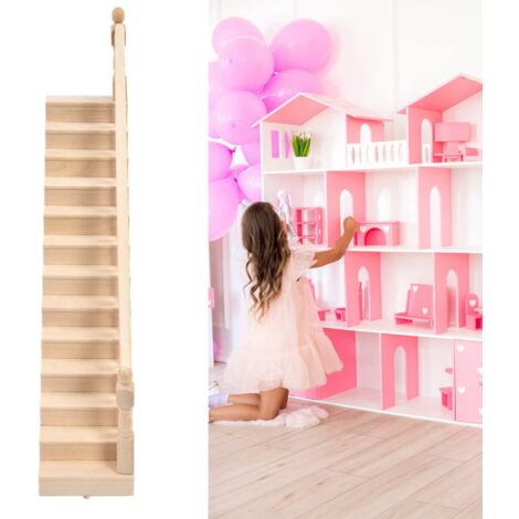 [Escalera en miniatura] - Escala 1:12 - Fabricada en madera de abedul, con acabado brillante y esquinas redondeadas (32,5 cm, 15 piezas)