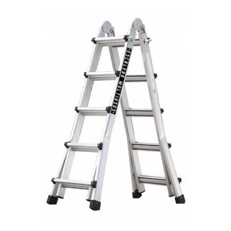 Escalera Industrial Multiusos Tijera 5,10Mt 10+10 Telescopica Aluminio Codiven