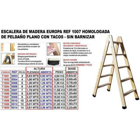 escalera madera 1007 homologad.peld.plano   3 p 0,80m+tacos 7928
