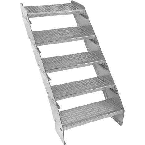 Escalera Metálica Ajustable de 5 Escalones 600mm 60cm de Ancho Escalera de Metal Escalera Exterior Escalones Peldaños Galvanizados Impermeables Rejillas con Pernos Arandelas y Tuercas GRATIS