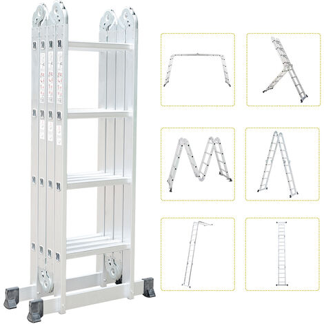 TODECO Escalera Multiusos, Estándar EN131, Carga Máxima 150 kgs., Plegable en Múltiples Posiciones, Escalera de 16 peldaños Antideslizantes, Estabilidad Asegurada