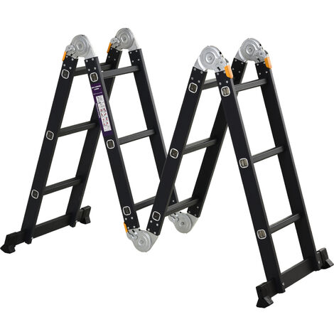Escalera Multiusos Plegable 5 en 1 Portátil con 2 Placas Aluminio 70x61x11 cm Negro
