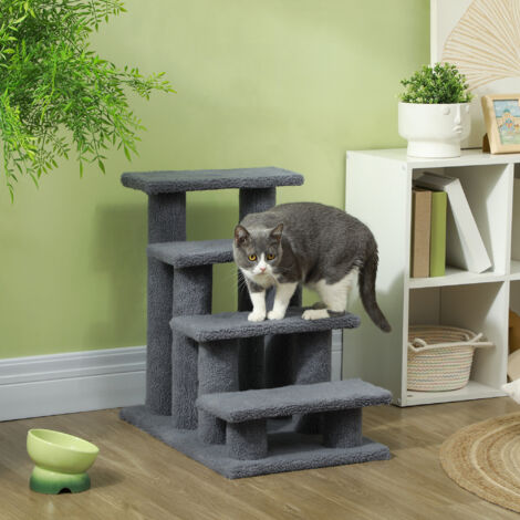 Escalera para mascotas 4 peldaños revestimiento de felpa tablero de partículas 63.5x43x60 cm gris