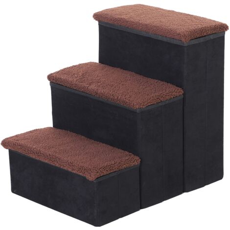 Escalera para Mascotas de 3 Peldaños Plegable con Tapas Abatibles y Espacio de Almacenamiento 3 Escalones de Perros Gatos para Cama Sofá 40x54x48 cm