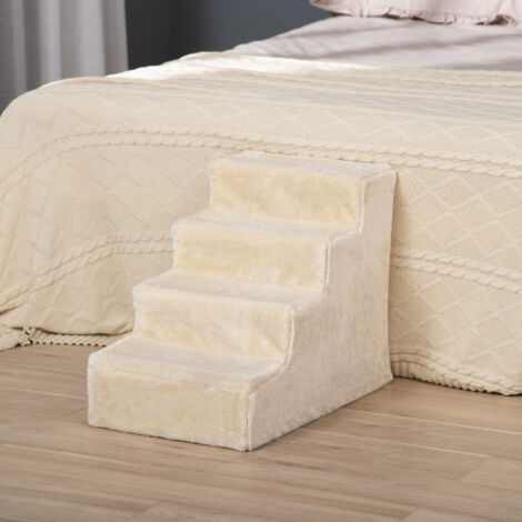 Escalera para Mascotas de 4 Peldaños 2 en 1 con Funda Extraíble y Lavable Escalera Rascadora de Perros 60x35x44 cm Beige