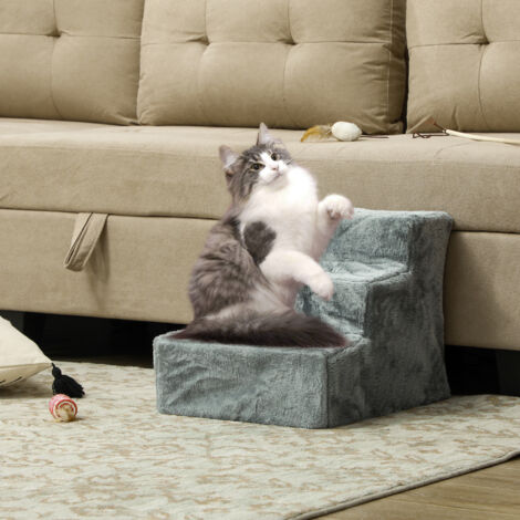 Escalera para Perros de 3 Peldaños con Funda Extraíble y Lavable para Mascotas Mayores para Cama Sofá 46x35x35 cm Gris