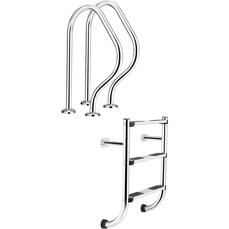

Escalera para Piscina con 3 Peldaños Antideslizante de Acero Inoxidable Capacidad Carga hasta 200kg Escalera de Entrada Plateada