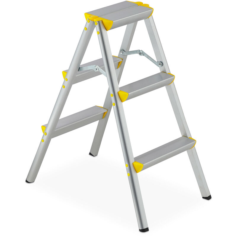 

Escalera Plegable Aluminio, Escalerilla Tijera Doméstica, hasta 150 kg, 3 Peldaños, Plateado y Amarillo