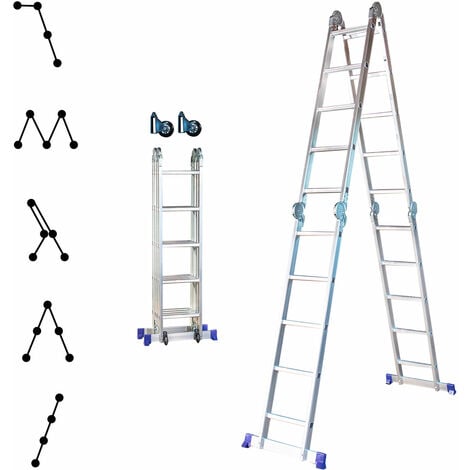 HOSTRÖM Escalera plegable articulada STAVALANCE 4x5, 5,7m, 20 escalones, multifunción, separador de muro, taburete, de aluminio, altura de trabajo máx. 6,29m, Hostrom