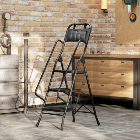 Escalera Plegable de 3 Peldaños con Bolsa de Herramientas Escalera de Tijera con Peldaños Anchos Antideslizantes Negro