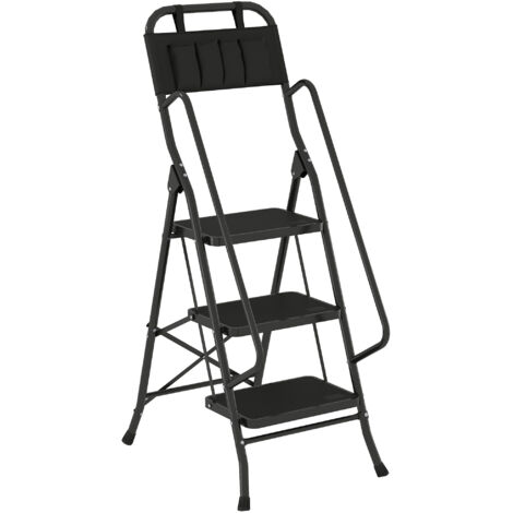 Escalera Plegable de 3 Peldaños con Bolsa de Herramientas Escalera de Tijera con Peldaños Anchos Antideslizantes Negro