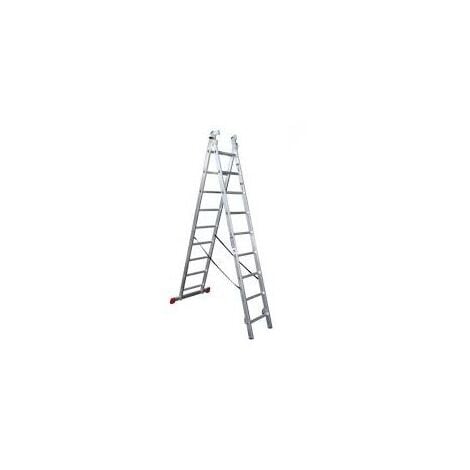 Escalera profesional de Aluminio transformable apoyo-tijera con base un acceso SERIE BIS 2 x 7 peldaños