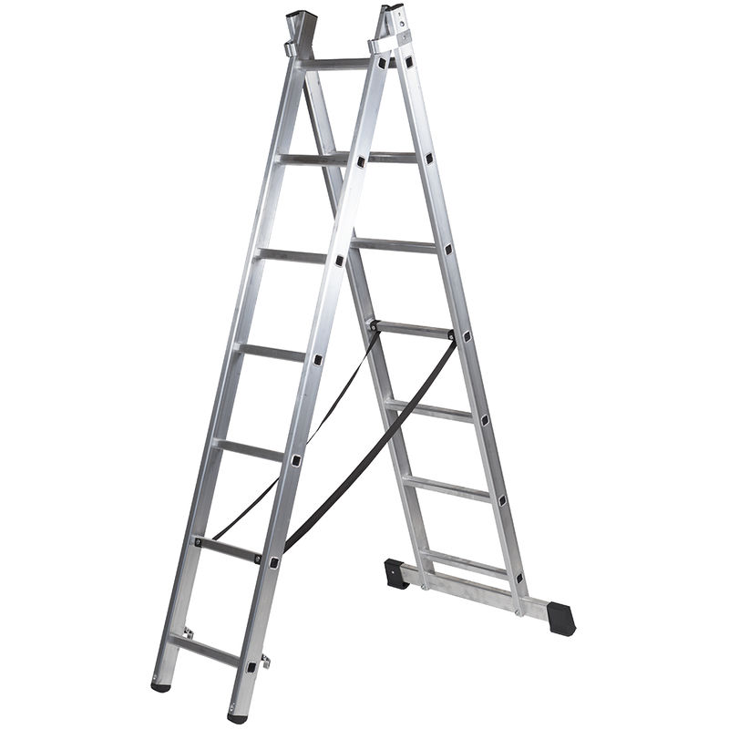 

Escalera profesional de Aluminio transformable apoyo-tijera con base un acceso SERIE BIS 2 x 7 peldaños