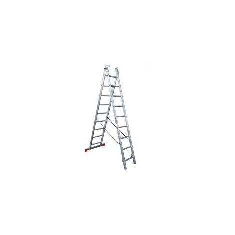 Escalera profesional de Aluminio transformable apoyo-tijera con base un acceso SERIE BIS 2 x 7 peldaños
